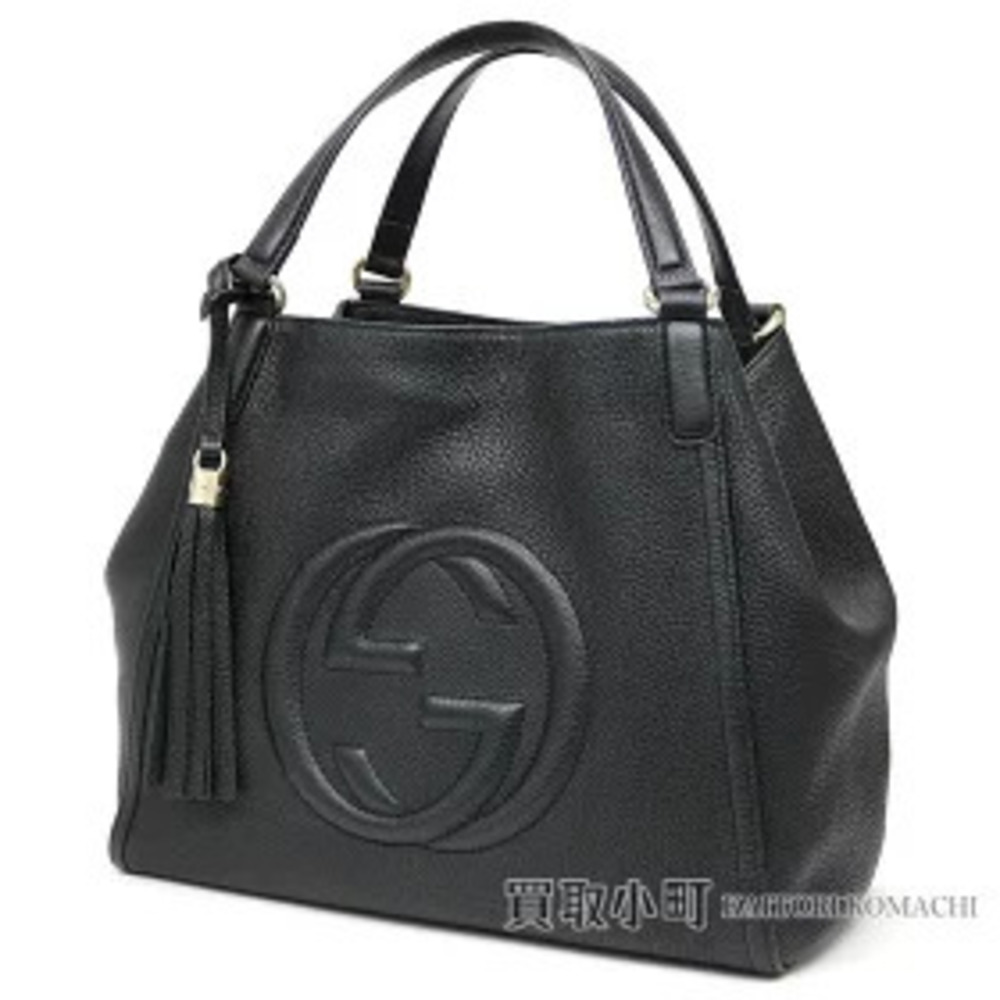 Gucci Soho Leather Shoulder Bag Tassel Charm Interlocking GG Stitch Tote Fringe